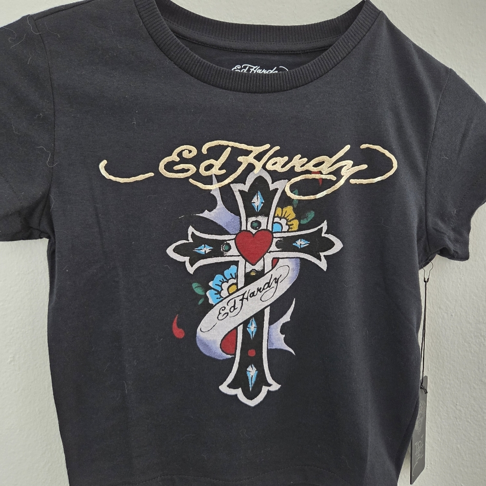 Ed Hardy Y2K Cross Graphic Tee NWT Youth Small Fits 7/8 Girls or XXS/XS Women - Picture 5 of 16